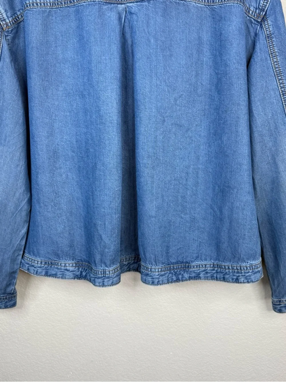 FREE PEOPLE 100% Lyocell Lightweight Boho Light Wash Relaxed Fit Jacket  Sz L - Picture 9 of 14